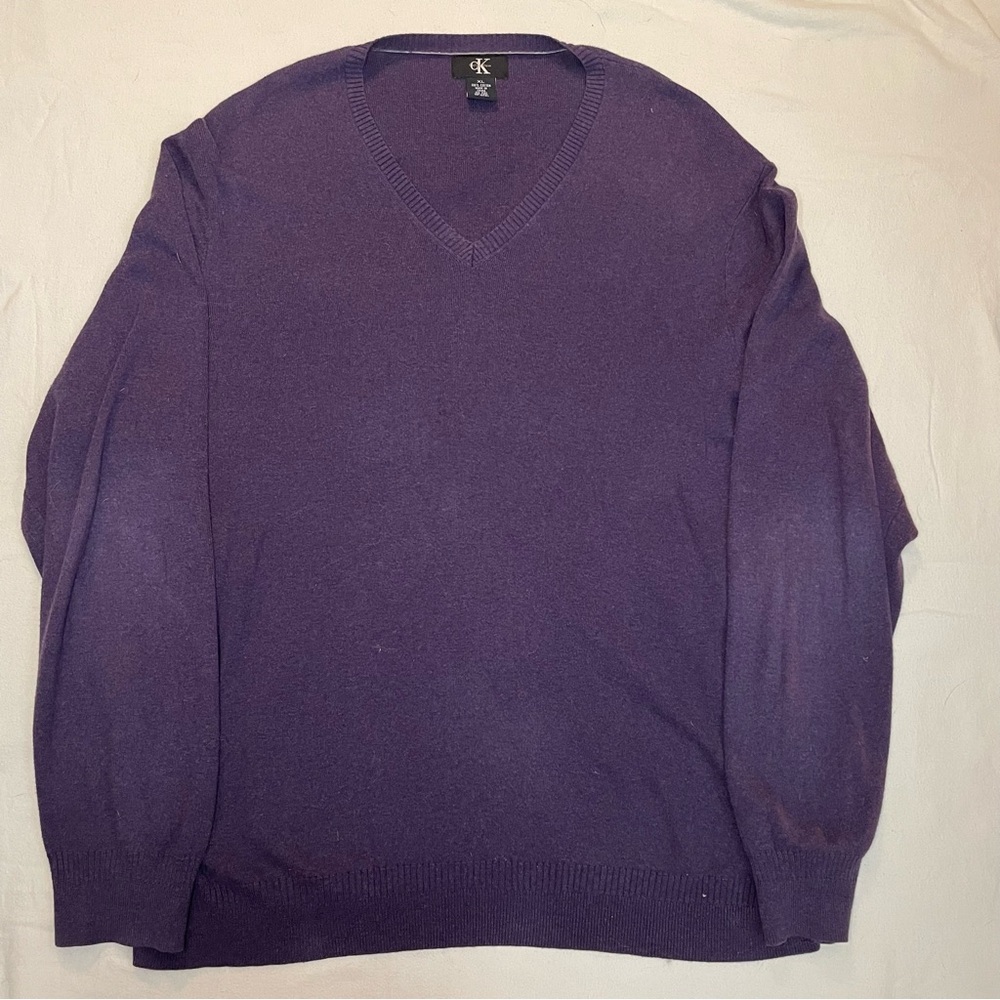 Calvin Klein V Neck Purple Cotton Sweater Size XL